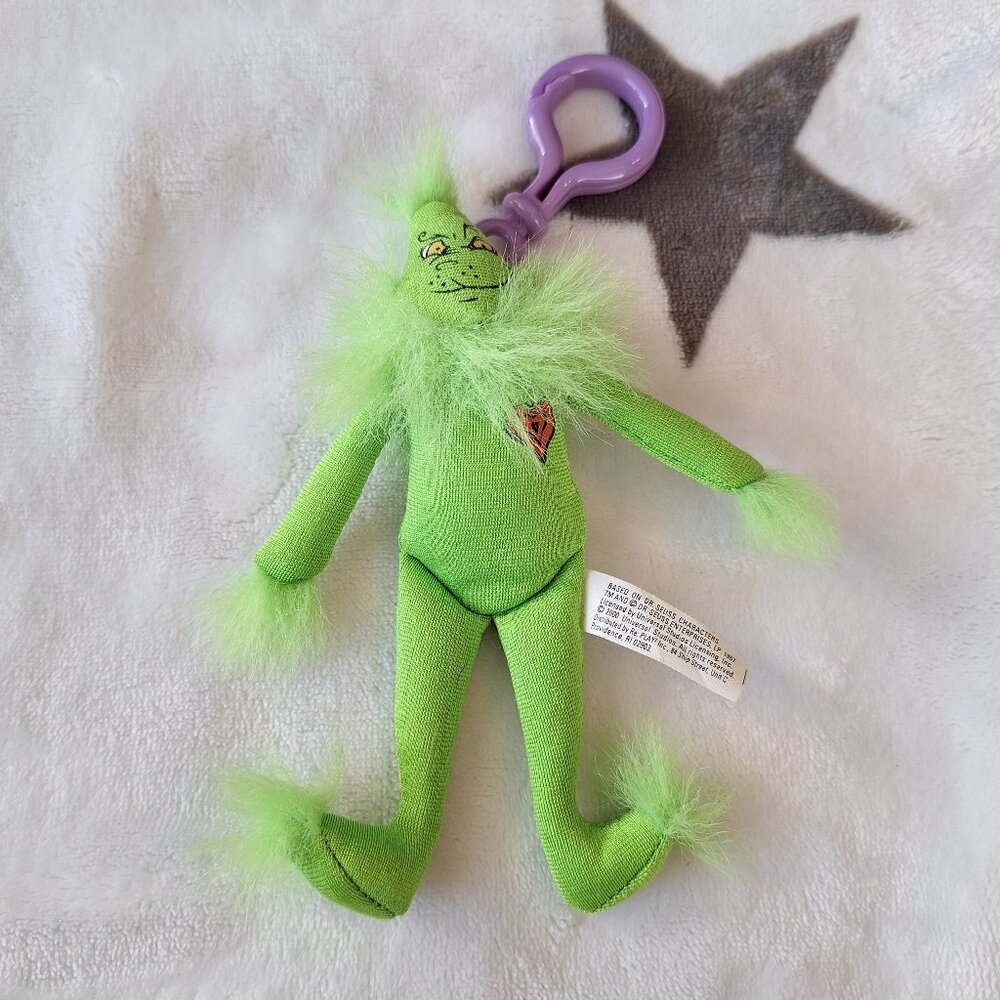 2000 Universal Studios Dr. Seuss The Grinch Backpack‎ Bag Key Clip Keyring Plush